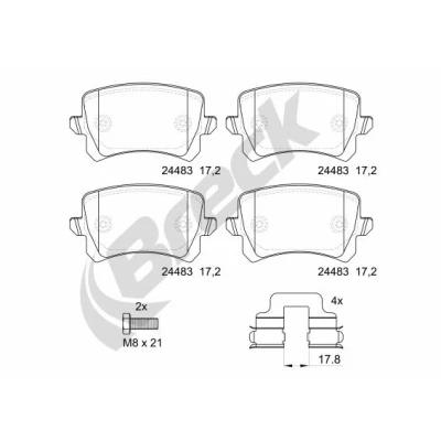 Imagen de BRECK 24483 00 704 10 Juego de pastillas freno no preparado para indicador desgaste VOLKSWAGEN: Passat B6 Berlina, Variant, Tiguan I