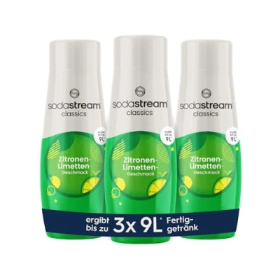 Imagen de SodaStream 3 jarabes de limón y lima, 1 botella 9 litros bebida preparada, preparado en segundos siempre fresco, x 440 ml