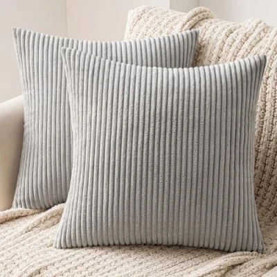 Imagen de MIULEE Funda Cojines para Sofá de Almohada Corduroy Súper Suave Cojin Pana a Rayas Decoración Moderna Silla Cama Sala Estar Dormitorio 40x40 cm 2 Piezas Gris Claro