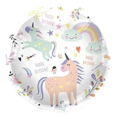 Imagen de Folat Globo de aluminio Cumpleaños Unicornio 45 cm, multicolor (67929)