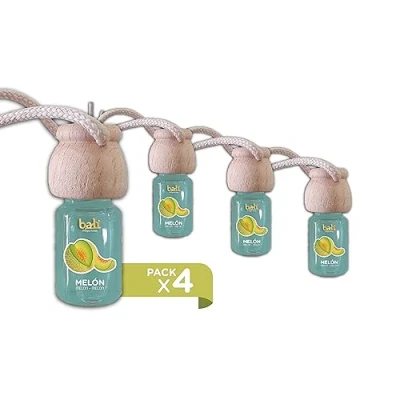 Imagen de Bali fragancias Pack de 4 Ambientadores coche MELÓN 6 ml 0% alcohol, absorbe el mal olor tu vehículo