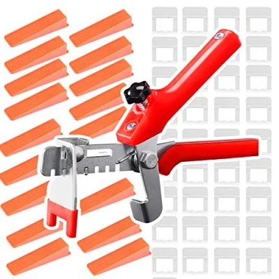 Imagen de EXLECO Juego para Nivelación de Azulejos Compuesto 400 Espaciadores 3 mm, 100 Cuñas Reutilizables y Pinzas, Niveladoras Suelo Color Rojo