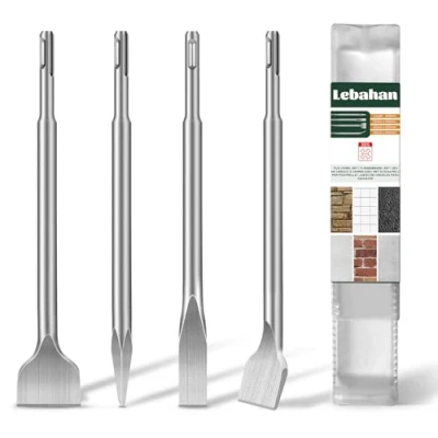 Imagen de LEBAHAN Cincel SDS Plus, 4 Piezas,1 x Puntiagudo, 1 Plano, 2 Cinceles para Azulejos, Profesional Todos Los Martillos de Impacto y Rotativos Plus