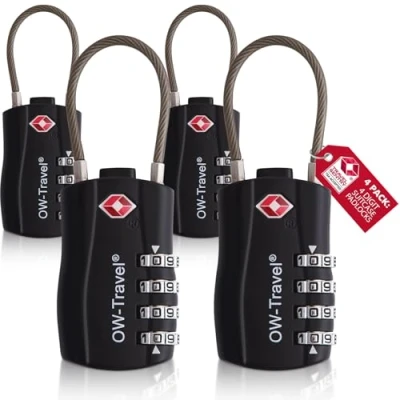Imagen de OW Travel candado Combinacion Cable Acero Flexible Anti robo. maleta TSA numerico 4 Digitos. Candados mochila y maletas. Taquilla Gimnasio. seguridad equipaje Negro