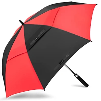 Imagen de ZOMAKE Paraguas Golf Antiviento Automatico 62 Pulgadas,Extra Grande Paragua Resistente con Doble Toldo Venteado Impermeable A Prueba de Viento Palo para Hombre Mujer(Negro/Rojo)