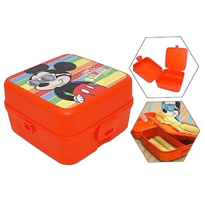Imagen de HOVUK Mickey Mouse Lonchera para niños de 14 cm, contenedor almuerzo con 3 compartimentos cierre clic, caja aperitivos segura alimentos la escuela o viajes más años