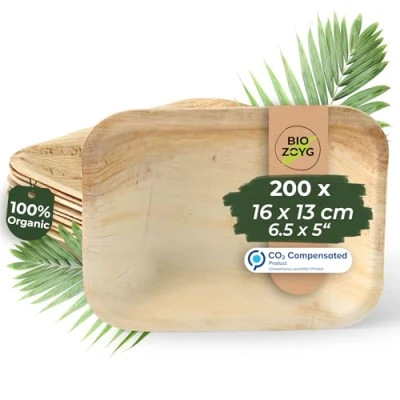 Imagen de BIOZOYG 200x platos de hoja palma 16x13 cm Vajilla desechable y compostable fiesta sostenible