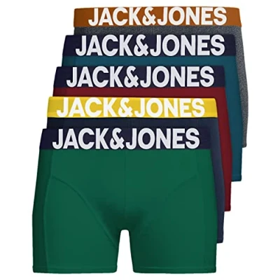 Imagen de JACK &amp; JONES 12204864 Calzoncillos tipo bóxer para hombre, juego de 5 unidades, color blanco, negro, azul y gris, M