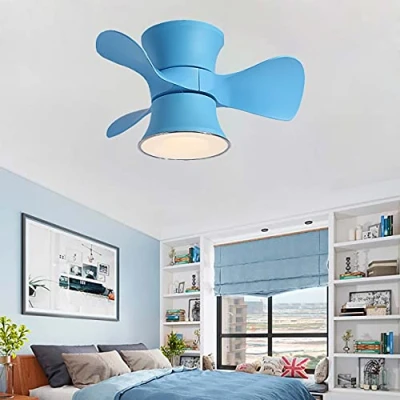 Imagen de Reversible Lamparas Ventilador De Techo Infantil Dormitorio LED Regulable Con Luz Y Mando Pequeño Silencioso Moderno Sala Temporizador,Azul