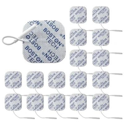 Imagen de Electrodos Boston Tech. Pads Compatibles con Electro Estimuladores TENS EMS de Conector 2 mm Tipo Pigtail (Clavija). Reutilizables Óptima Adherencia. No Requiere Gel. (5x5 cm. 16Und.)