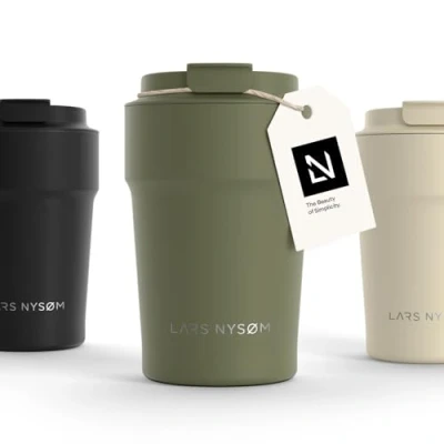 Imagen de LARS NYSØM Taza térmica café para llevar Termo de 0,38 litros con aislante Travel mug acero inoxidable a prueba fugas el y té (Olive Green, 380ml)