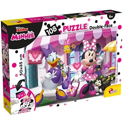 Imagen de Liscianigiochi Puzzle para niños de 108 piezas 2 en 1, Doble Cara con reverso colorear Disney Minnie 47970