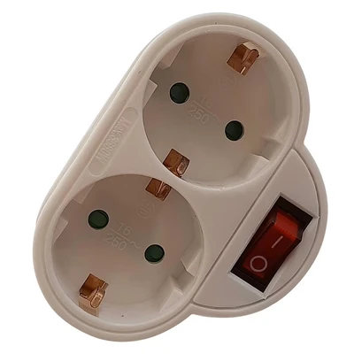 Imagen de Adaptador 2 Tomas Frontal Eurobric 16a + Interruptor Blanco
