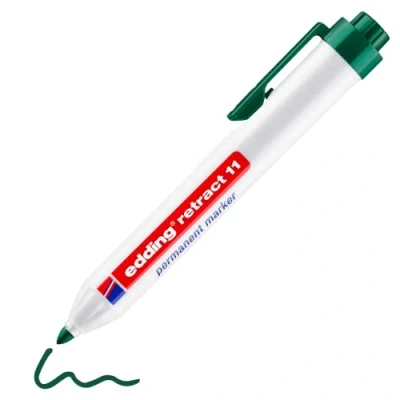Imagen de edding Retract 11 marcador permanente verde 1 bolígrafo plumilla redonda 1,5 3 mm resistente al agua, de secado rápido para usar fácilmente con una sola mano cartón, plástico, madera