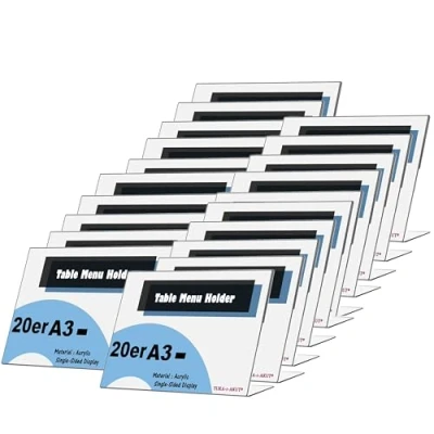 Imagen de TUKA 20x Expositor de Mesa, A3 transversal, 3mm Acrílico Transparente, inclinado Soporte sobremesa, Titular para Letreros Folletos, Carteles, Fotos y Menús, Porta TKD8201