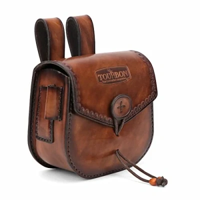 Imagen de TOURBON Bolsa de cuero multiherramienta EDC para arrancar fuego acampar al aire libre, supervivencia y caza