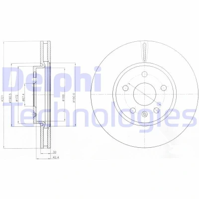 Imagen de DELPHI BG4189C Disco de freno 321 30 5 ventilado revestido sin procesar cojinete rueda, anillo sensor ABS OPEL: Insignia A Berlina