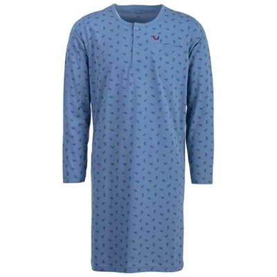 Imagen de Henry Terre Camisón de manga larga Brush para hombre, bolsillo en el pecho, tapeta con botones, talla M 3XL, azul, L