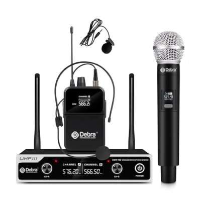Imagen de Sistema de micrófono inalámbrico UHF UBR 102 con auriculares Lavalier inalámbricos mano, alcance 260 pies, adecuado para iglesia, conferencias, karaoke, bodas, DJ y bares (1 portátil 1 cuerpo)