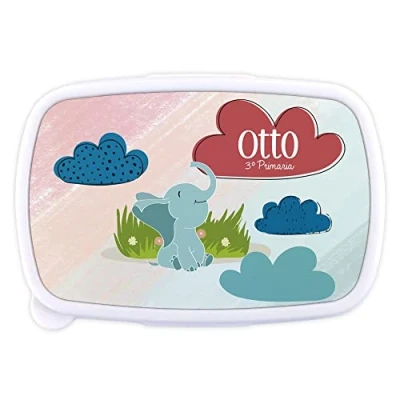 Imagen de LolaPix Tupper Fruta. Fiambrera Infantil Personalizada. Caja merienda con Nombre y Curso. Apta para microondas Libre de BPA, filatos Metales Pesados. Varios diseños.Elefante