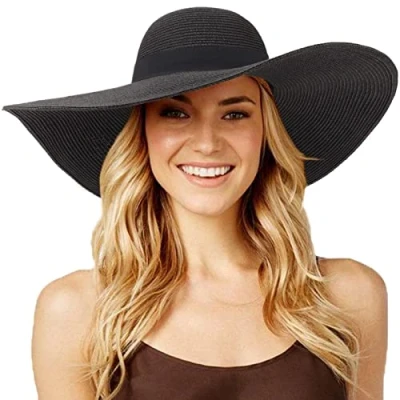 Imagen de DRESHOW Sombrero Paja Mujer Plegable Verano ala Ancha de Playa UPF 50+