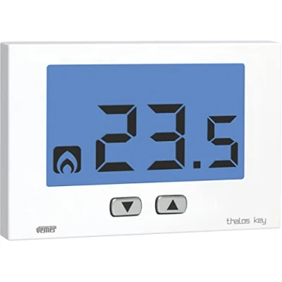 Imagen de VEMER VE718300 Termostato de Ambiente Pared para Calefacción y Aire Acondicionado, Pantalla LCD, Teclado 2 Teclas, Alimentación a Pilas, Blanco