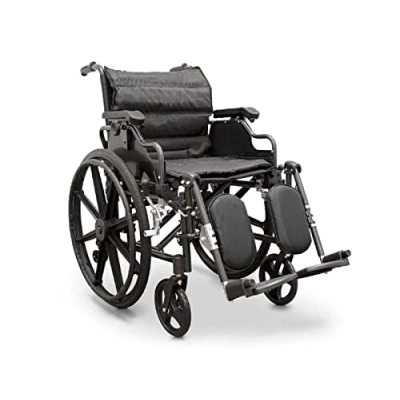 Imagen de QUIRUMED Silla de ruedas aluminio plegable. Apoyabrazos abatible, extraíbles, Reposapiés elevables 90º, Asiento y respaldo con cojín acolchado, Frenos manuales, Antivuelco