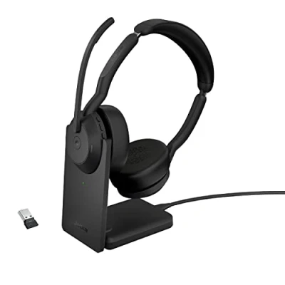 Imagen de Jabra Evolve2 55 Auriculares Estéreo Inalámbricos con Base de Carga, Tecnología Air Comfort, Micrófonos Cancelación Ruido y ANC, Certificado para MS Teams, Negro