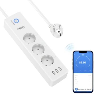 Imagen de GHome Smart Regleta Inteligente Alexa con 3 Enchufes y USB, WiFi Programable Monitoreo de Consumo, Plug Función Temporizador, Compatible Google Home, 1.5M Ver2.0
