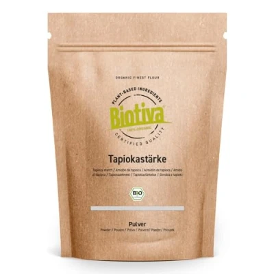 Imagen de Biotiva Almidón de Tapioca orgánico 1000g ideal para hornear sustito harina trigo vegano sin gluten embotellado y controlado en Alemania (DE ÖKO 005)