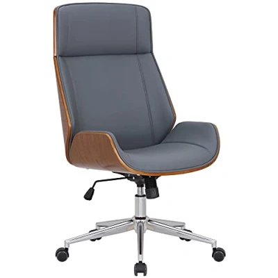 Imagen de CLP Silla De Oficina Varel con Estructura Madera &amp; Tapizado En Símil Cuero I Escritorio Ergonómica Ruedas, Color:Nuez/Gris