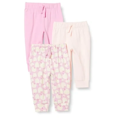 Imagen de Amazon Essentials Pantalones con Cintura Elástica de Algodón Unisex Bebés, Pack 3, Manzanas/Rosa, 24 meses
