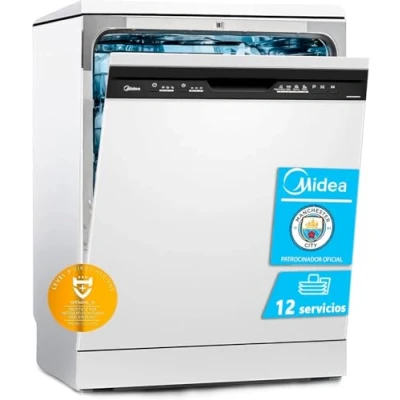 Imagen de Lavavajillas Midea MFD60S080W, 12 Servicios, 4 Programas, Ancho 59.8 cm, Inicio Diferido, Blanco
