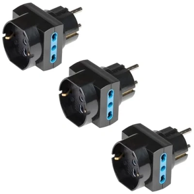 Imagen de POLY POOL PP2351.13 Adaptador Pluristandard con Clavija Schuko Kit de 3 Adaptadores 16A y Tomas italiana alemana 10A Color Blanco