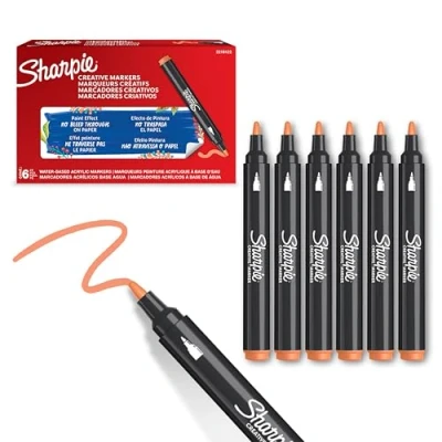 Imagen de Sharpie Marcadores Creativos, Acrílicos a Base de Agua, Punta Bala, Color Naranja, 6 Piezas