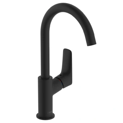 Imagen de hansgrohe Logis grifo lavabo con vaciador automático, caño giratorio, monomando 221 mm, mezclador ahorro de agua (EcoSmart), negro mate, 71130670