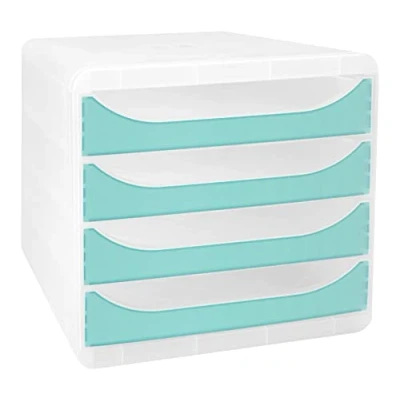 Imagen de Exacompta Ref. 310336D BIG BOX Chromaline Caja de 4 cajones para tamaño A4+ Dimensiones exteriores: profundidad 34,70 x ancho 27,80 alto 26,70 cm Cristal/turquesa translúcido