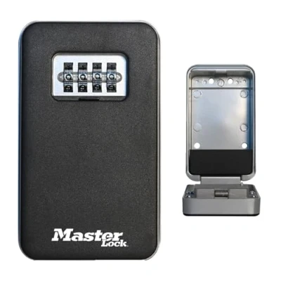 Imagen de Master Lock Caja de seguridad para llaves montaje en pared con sistema apertura “Tirar abrir, tamaño mediano, exteriores, kit incluido. Modelo 5410EURD