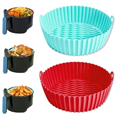 Imagen de 2 piezas Olla de Silicona para Freidora Aire, 21cm Molde Freidora, Accesorios Air Fryer Silicona, Cesta Aire horno Microondas
