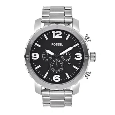 Imagen de Fossil Reloj para hombre Nate, movimiento cronógrafo de cuarzo, caja acero inoxidable plateado 50 mm con correa inoxidable, JR1353