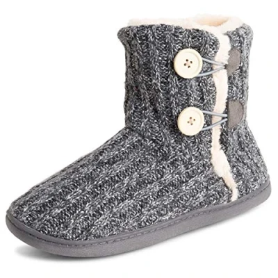 Imagen de Polar Mujer Espuma De Memoria Punto Botón Piel Sintética Al Aire Libre Suela Goma Felpa Invierno Comodidad Zapatillas Gris UK7/EU40 YC0717