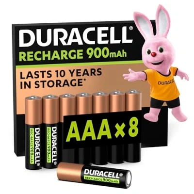 Imagen de Duracell pilas recargables AAA (Paquete de 8), 900 mAh NiMH, precargadas, nuestras no. 1 en duración, con 0% plástico 100% embalaje reciclable