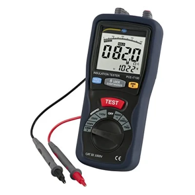 Imagen de Comprobador de aislamiento PCE IT100 para resistencias hasta 4000 MΩ/CAT III 1000 V/fácil manejo medición individual o continua/función valor máximo/mín