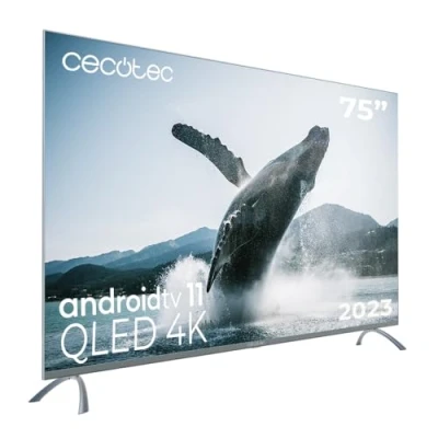 Imagen de Cecotec Televisor QLED 75&quot; Smart TV V3+ Series VQU30075+S, 4K UHD, Android Tv11, Frameless, Asistente de Voz Google y Chromecast, Dolby Vision &amp; Atmos, HDR10, HBBTV, 2023.