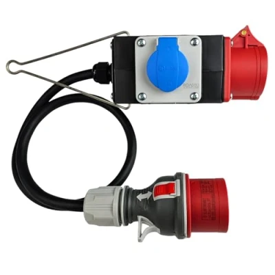 Imagen de RoadEu Distribuidor de corriente con salidas CEE y Schuko para construcción 16 A, 380 V 230 móvil, cable goma 10 m Conector 5 pines