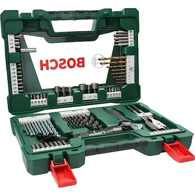 Imagen de Bosch Maletín de 83 V Line unidades para taladrar y atornillar (con linterna LED llave inglesa, madera, piedra metal, Accesorios herramientas perforación atornillado)