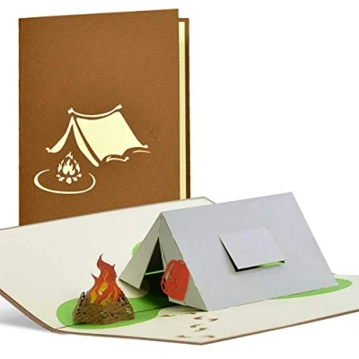 Imagen de Diese Klappkarten Cheque regalo con tienda de ampaña desplegable. Cupon regalo, tarjetas y felicitacion para regalar un viaje sorpresa a amigos, padre o pareja, H21