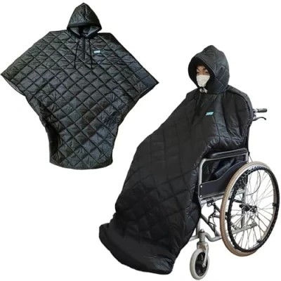 Imagen de Manta cálida impermeable y resistente al viento para silla de ruedas invierno cuerpo completo, funda acogedora con forro polar capucha, abrigo lluvia, poncho