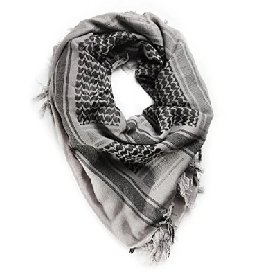 Imagen de FREE SOLDIER Bufanda Militar Shemagh Tactical Desert Keffiyeh de Cuello con Cabeza árabe Borla 43x43 Pulgadas,Gris
