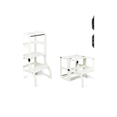 Imagen de Ette Tete Step’n’Sit® Montessori Torre Mesa de Aprendizaje Convertible Multifuncional 2 en 1 (con Cierres Negro, Blanco)